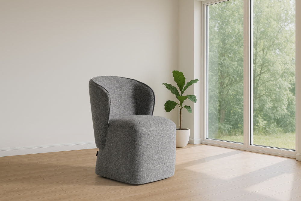 Souza - Modern Grey Fabric Swivel Dining Chair - View 2