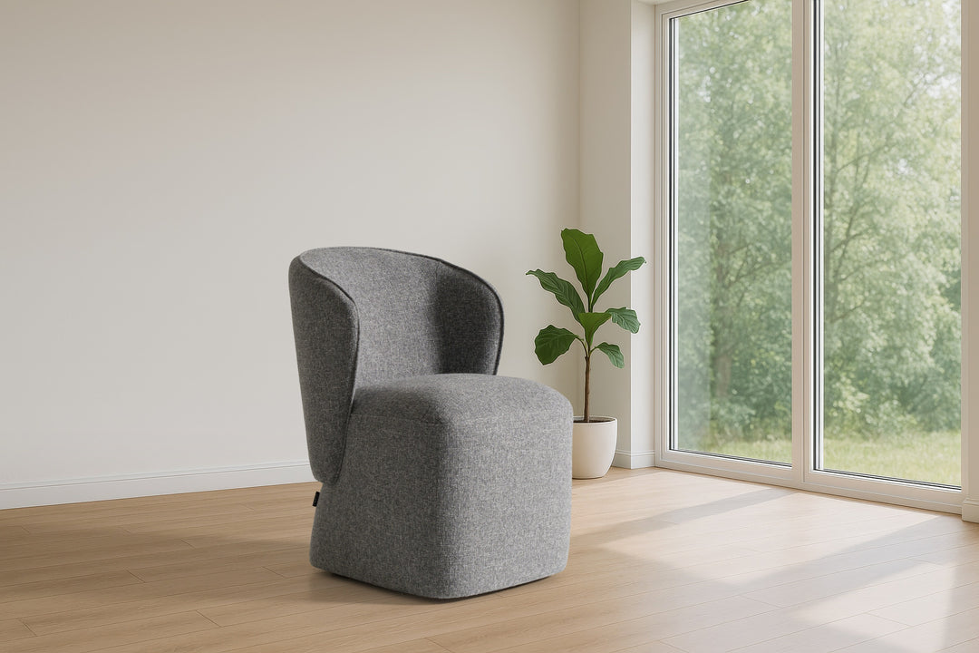 Souza - Modern Grey Fabric Swivel Dining Chair