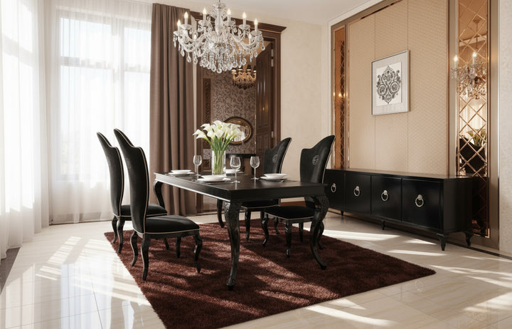 Sovereign Transitional Black Crocodile Dining Table w/ Black Gloss Legs