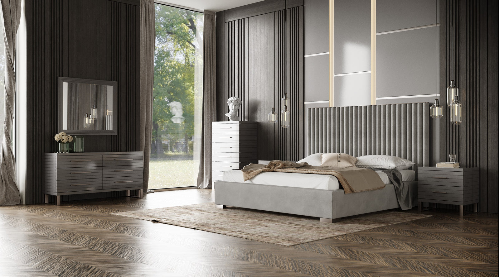 Splendor - Silver + Grey Velvet Upholstered King Platform Bed - View 4