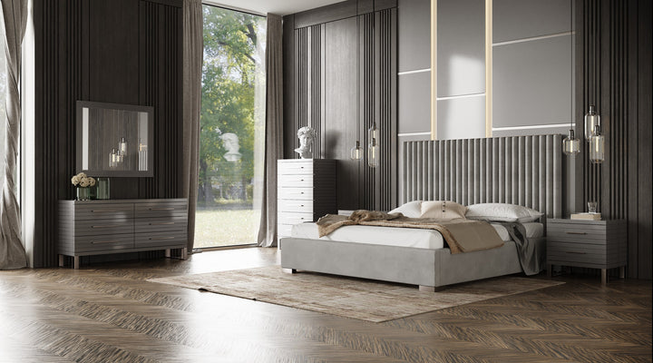 Splendor - Silver + Grey Velvet Upholstered King Platform Bed