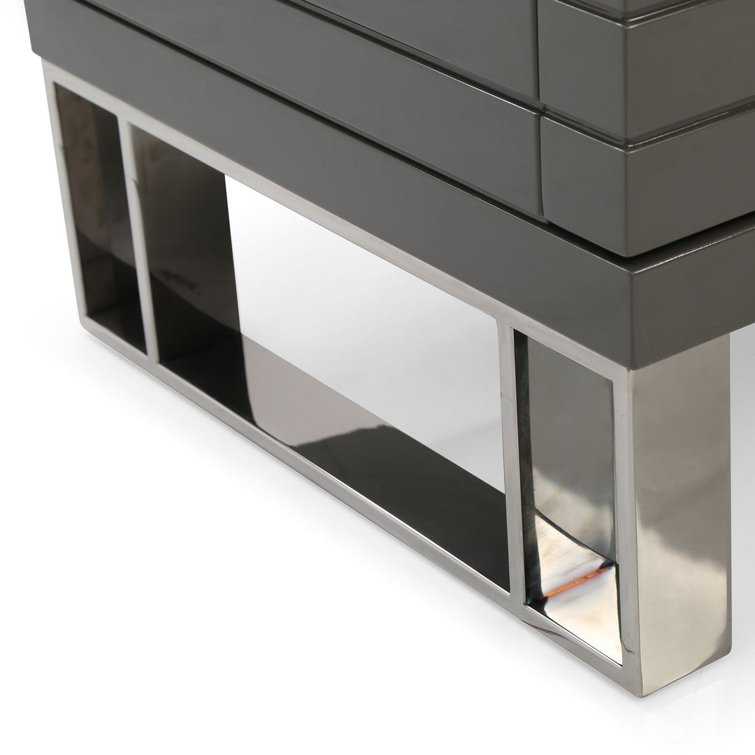 Splendor - Grey High Gloss Slatted Nightstand