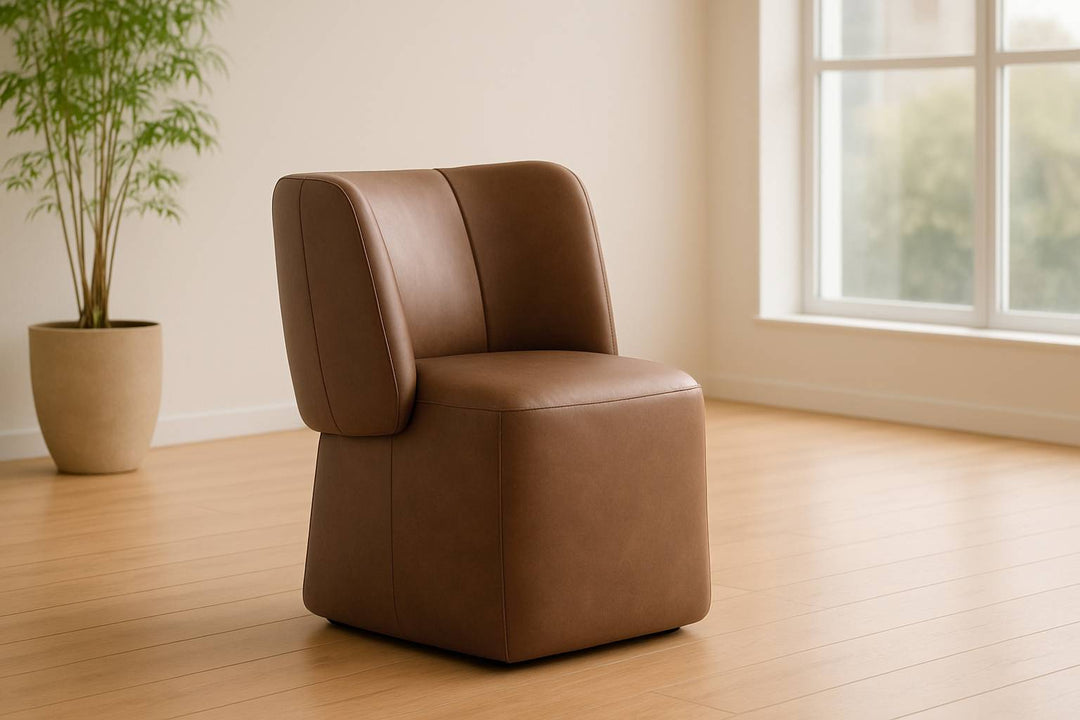 Standing - Modern Brown Vegan Leather Dining Chair with Castor Wheels