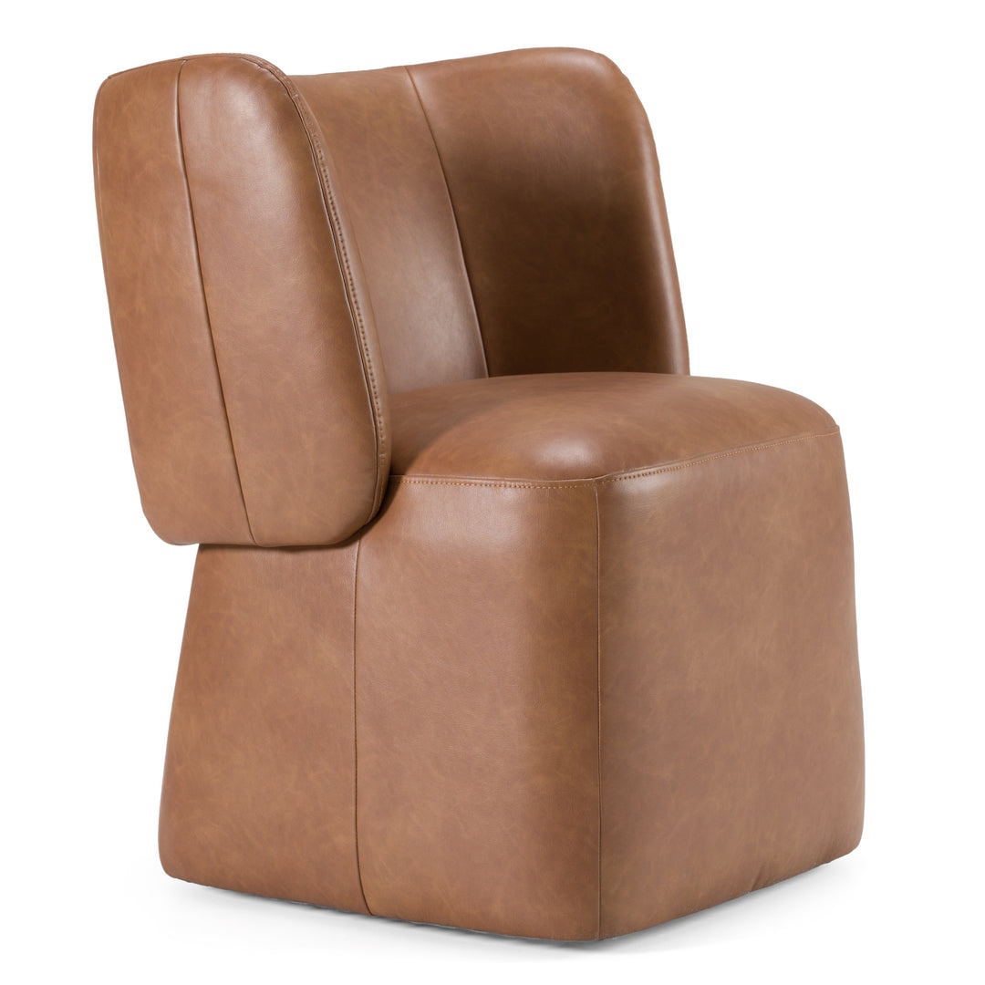 Standing  Modern Brown Vegan Leather Dining Chair with Castor Wheels