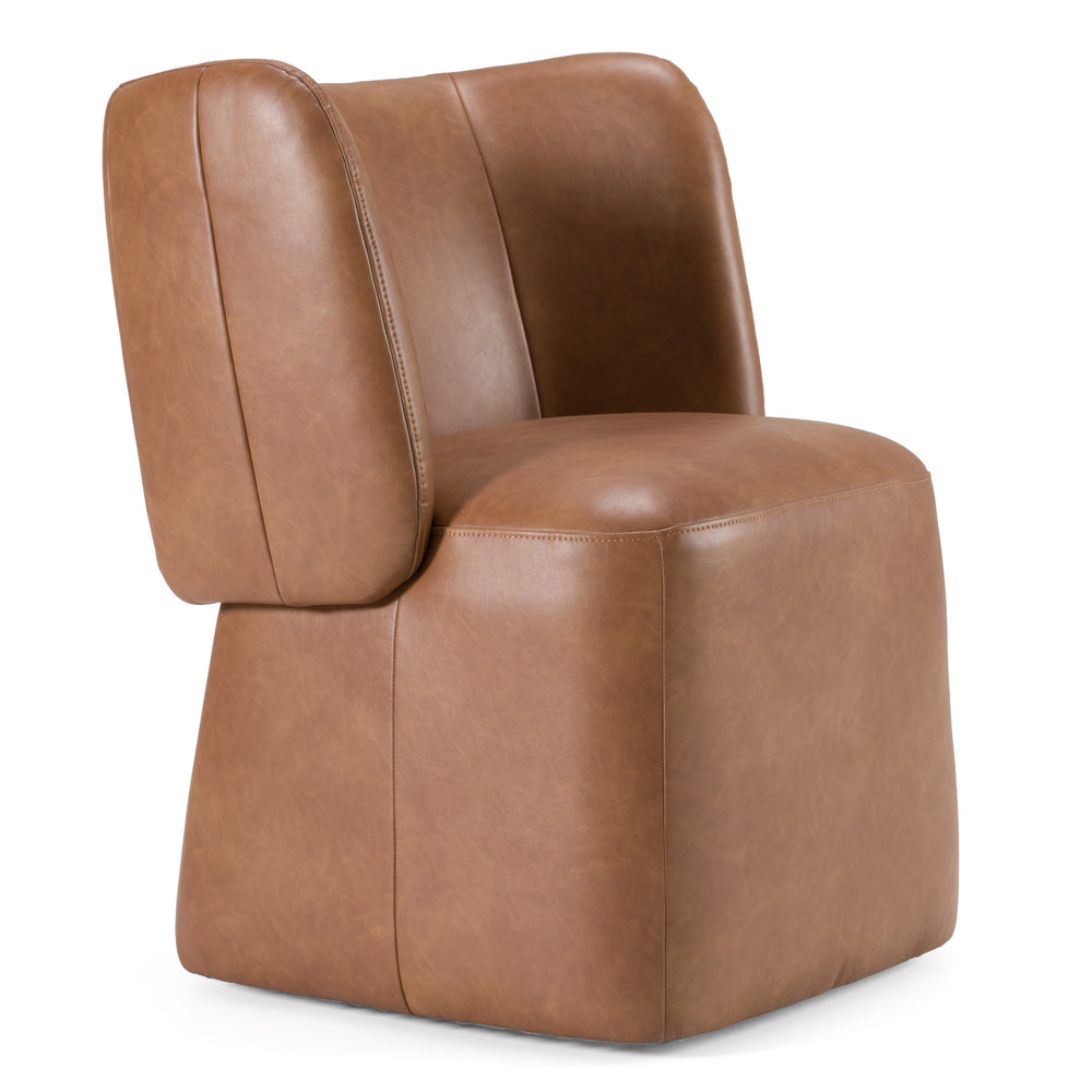 Standing - Modern Brown Vegan Leather Dining Chair w/ Castor Wheels