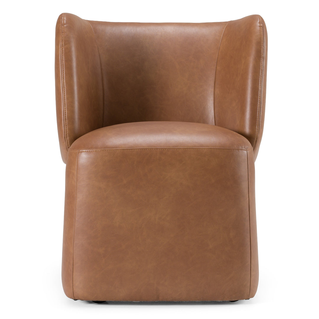 Standing - Modern Brown Vegan Leather Dining Chair with Castor Wheels