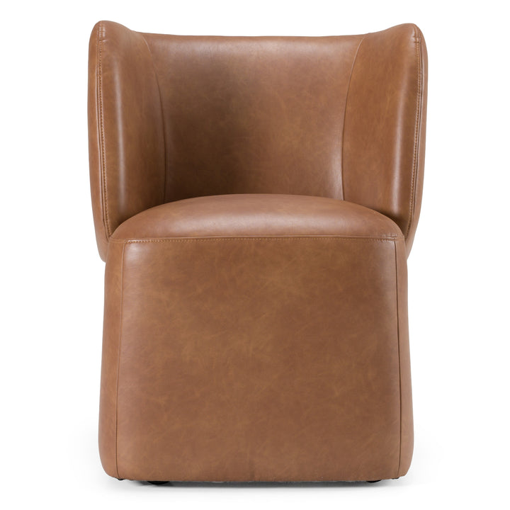 Standing - Modern Brown Vegan Leather Dining Chair with Castor Wheels