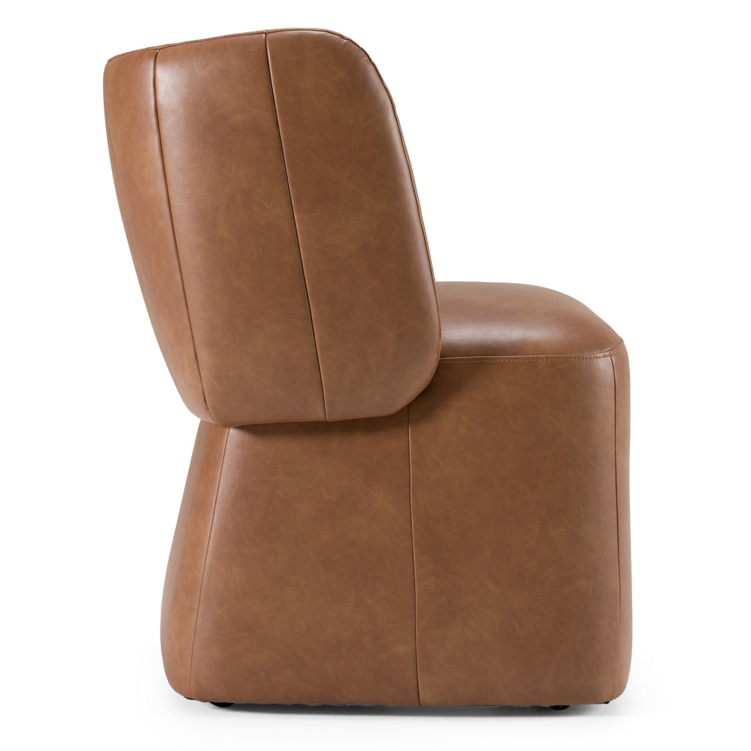 Standing - Modern Brown Vegan Leather Dining Chair with Castor Wheels