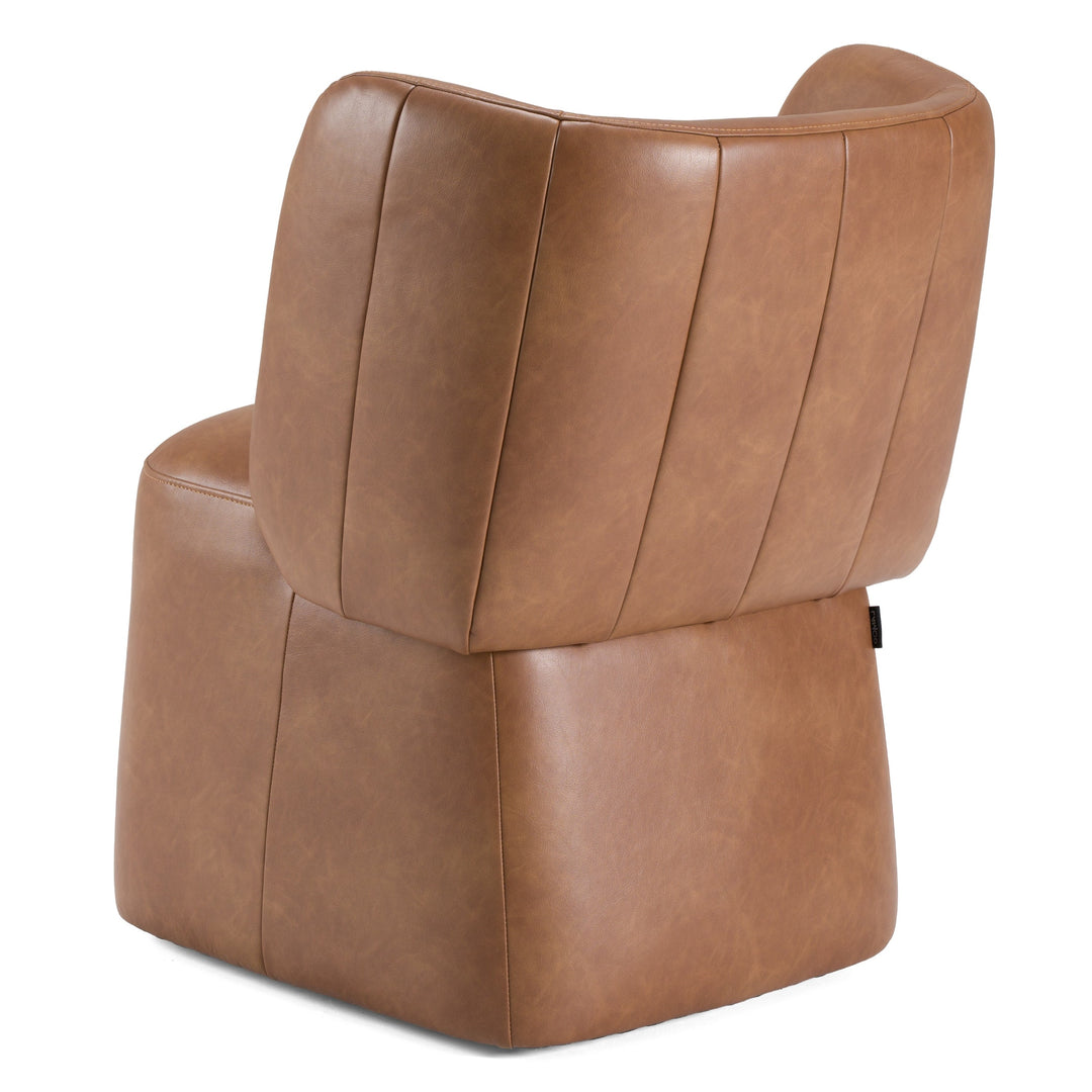 Standing - Modern Brown Vegan Leather Dining Chair with Castor Wheels