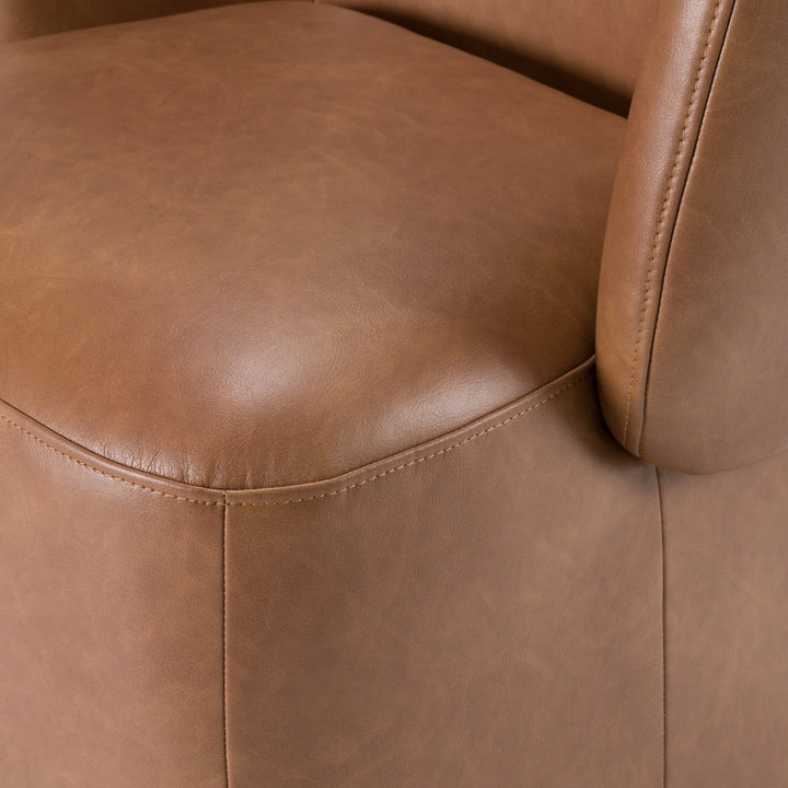 Standing - Modern Brown Vegan Leather Dining Chair with Castor Wheels