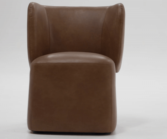 Standing - Modern Brown Vegan Leather Dining Chair with Castor Wheels