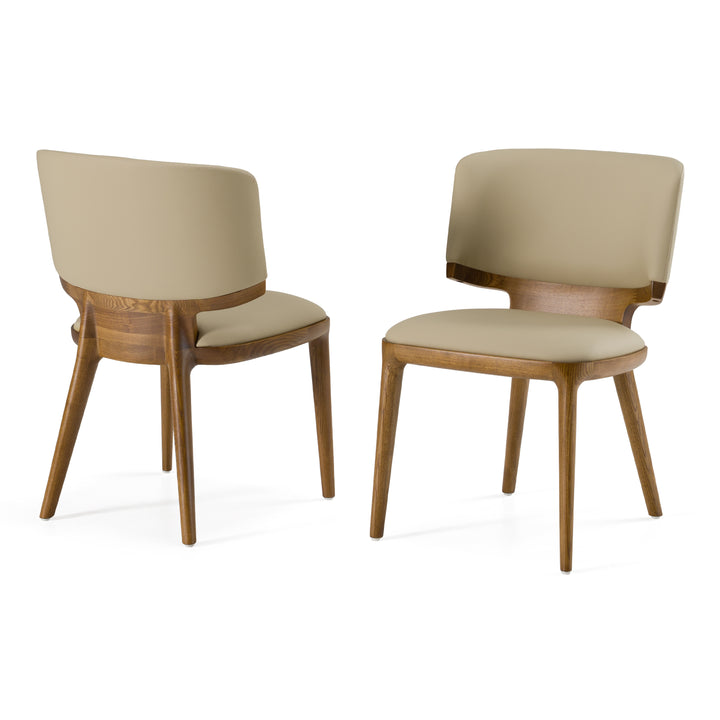 Stanley - Contemporary Beige Leatherette and Walnut Dining Chair (Set of 2)