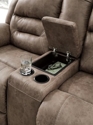 Stoneland Power Reclining Loveseat with Console - Light Brown Reclining Loveseat modern furniture Contempo Furniture