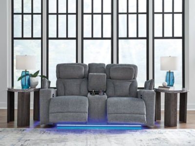 Studio Cave Power Reclining Loveseat with Console - Gray Reclining Loveseat modern furniture Contempo Furniture