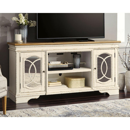 Signature Design by Ashley® Realyn XL TV Stand w/Fireplace Option.