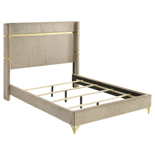 Coaster 224731Q Lucia 61-inch Upholstered Queen Wingback Bed Beige