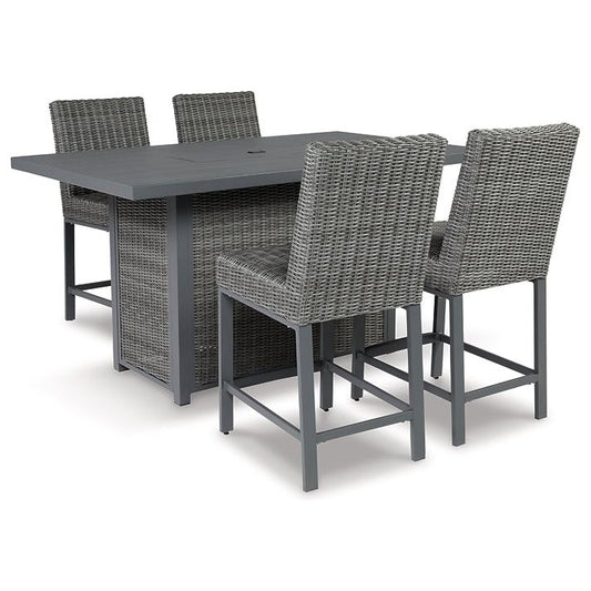 Signature Design by Ashley® Palazzo Outdoor Counter Height Dining Table with 4 Barstools.