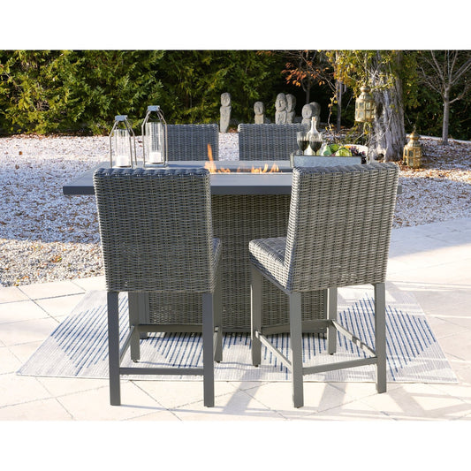 Signature Design by Ashley® Palazzo Outdoor Counter Height Dining Table with 4 Barstools.