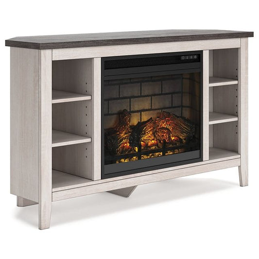 Signature Design by Ashley® Dorrinson Corner TV Stand with Electric Fireplace.