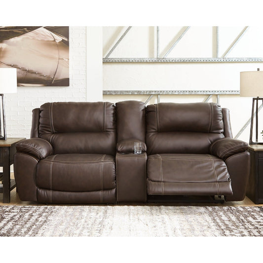 Signature Design by Ashley® Dunleith 3-Piece Power Reclining Loveseat with Console.