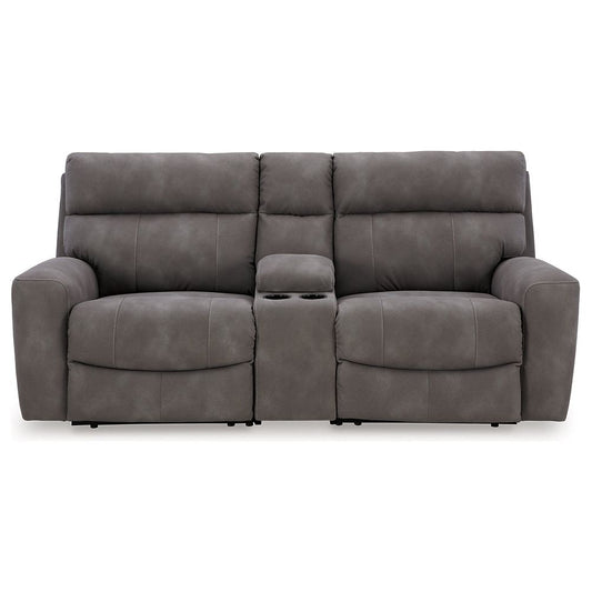 Signature Design by Ashley® Next-Gen DuraPella 3-Piece Power Reclining Sectional Loveseat with Console at   Contempo Furniture  Contempo Furniture Next-Gen DuraPella 3-Piece Power Reclining Sectional Loveseat with Console Signature Design by Ashley®.