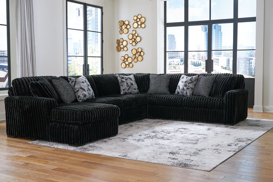 Signature Design by Ashley® Midnight-Madness 4-Piece Sectional with Chaise at   Contempo Furniture  Contempo Furniture Midnight-Madness 4-Piece Sectional with Chaise Signature Design by Ashley®.