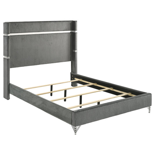 Coaster 224991KE Lucia 61-inch Upholstered Eastern King Wingback Bed Grey