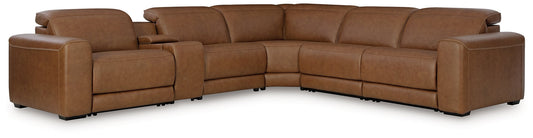 Signature Design by Ashley® Magic Man 6-Piece Power Reclining Sectional with Console at   Contempo Furniture  Contempo Furniture Magic Man 6-Piece Power Reclining Sectional with Console Signature Design by Ashley®.