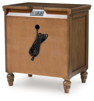 Sturlayne Nightstand - Dark Brown Nightstand w/ Charging Station modern furniture Contempo Furniture