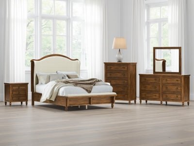 Sturlayne Queen Upholstered Panel Bed - Dark Brown Upholstered Bed modern furniture Contempo Furniture