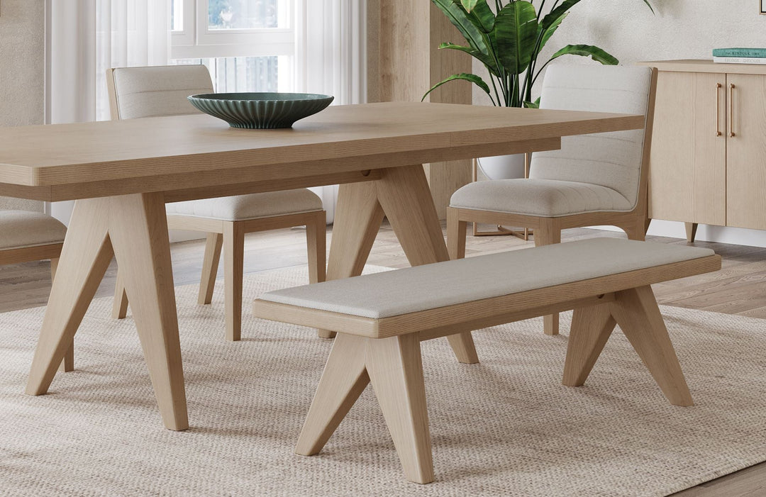 Sumire Upholstered Bench in Ginger and Natural Linen Benches modern furniture Contempo Furniture