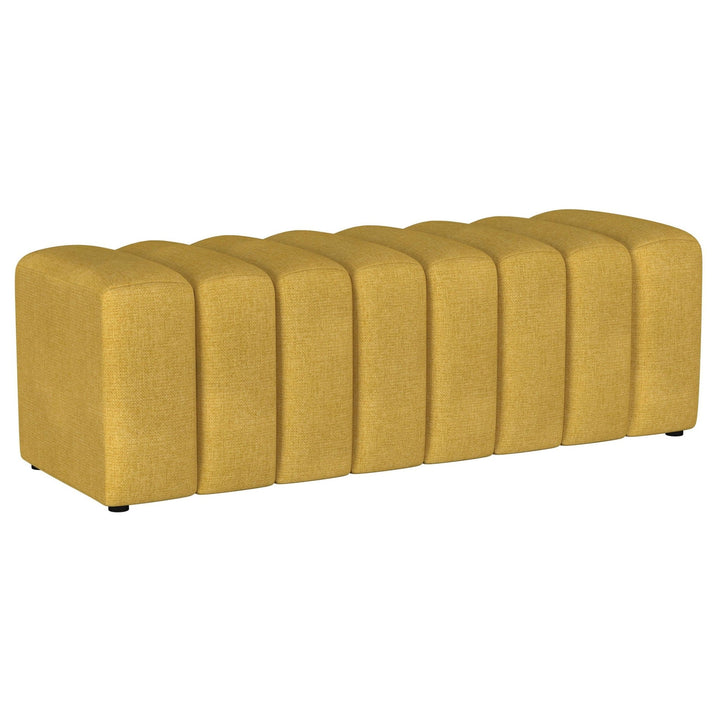 Summer - Fabric Upholstered Tufted Accent Bench - Mustard Yellow Upholstered Bench modern furniture Contempo Furniture