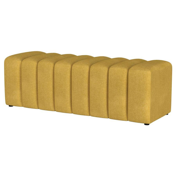 Summer - Fabric Upholstered Tufted Accent Bench - Mustard Yellow Upholstered Bench modern furniture Contempo Furniture