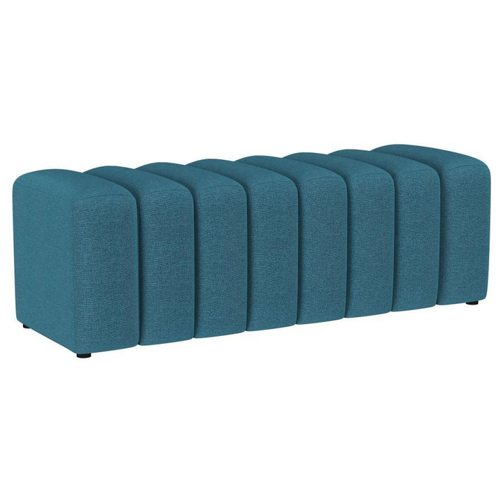Summer - Fabric Upholstered Tufted Accent Bench - Peacock Blue Upholstered Bench modern furniture Contempo Furniture
