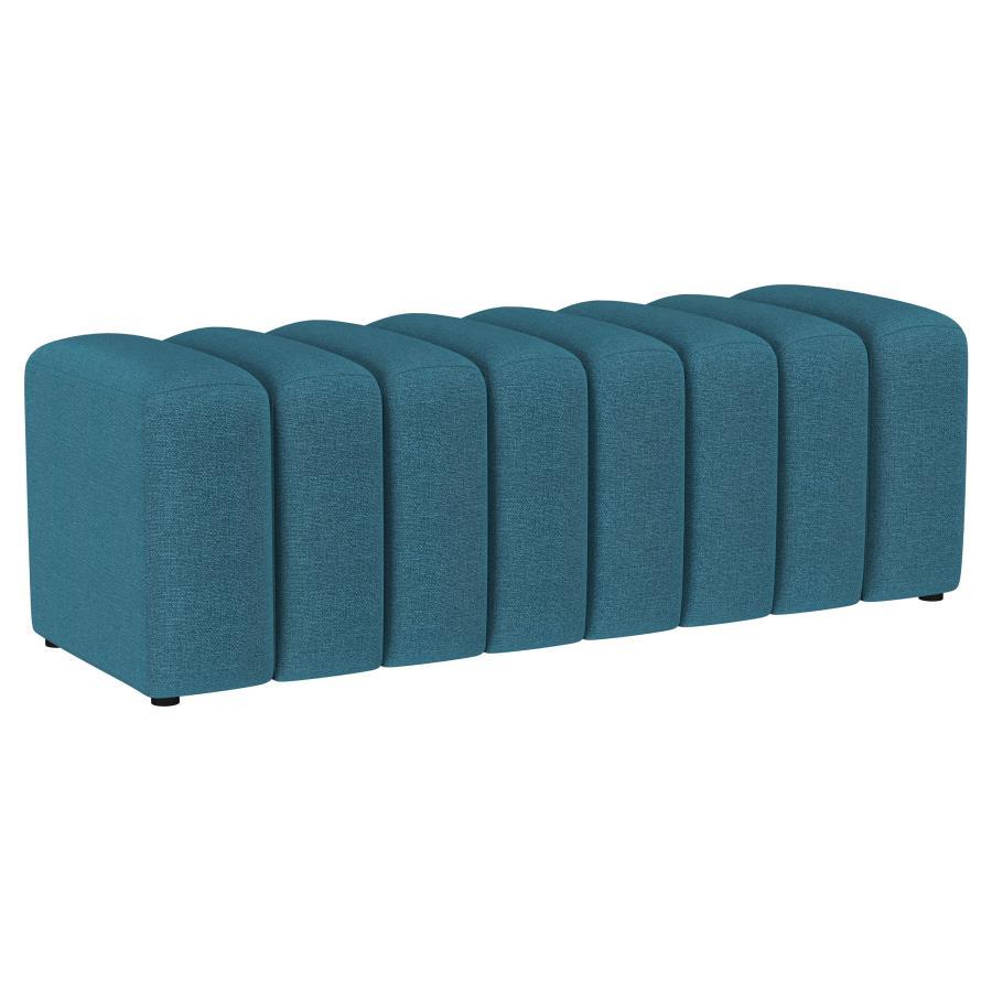 Summer - Fabric Upholstered Tufted Accent Bench - Peacock Blue Upholstered Bench modern furniture Contempo Furniture