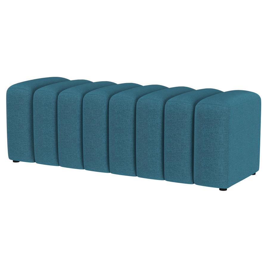 Summer - Fabric Upholstered Tufted Accent Bench - Peacock Blue Upholstered Bench modern furniture Contempo Furniture