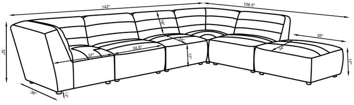 Sunny - 6 Piece Upholstered Modular Sectional Sofa - Natural Stationary Sectional modern furniture Contempo Furniture