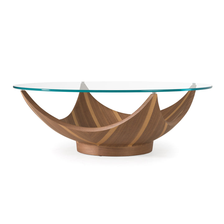 Sunrise - Contemporary Glass  Walnut Round Coffee Table