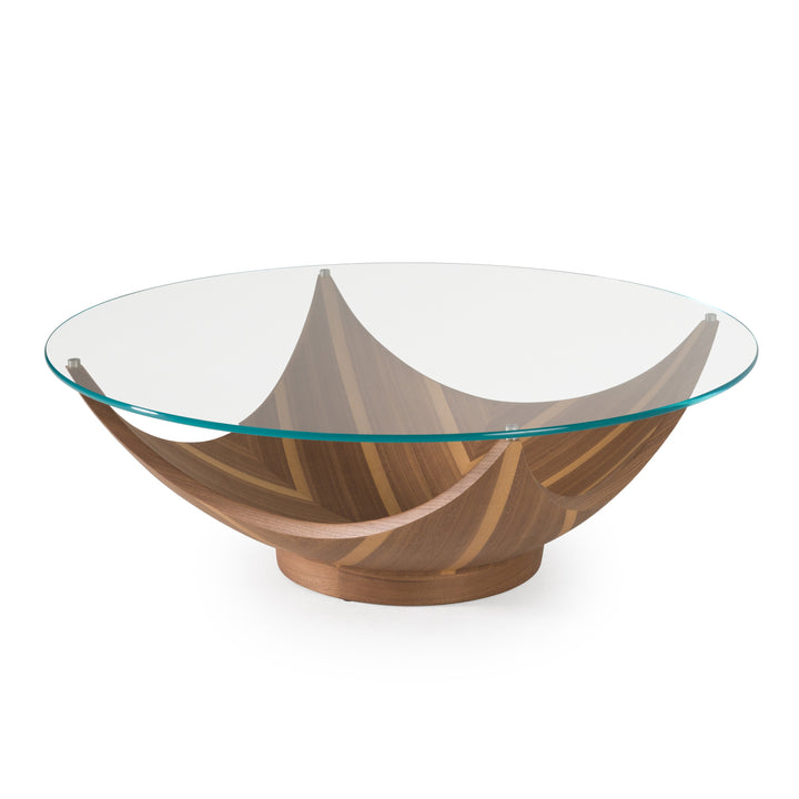 Sunrise - Contemporary Glass + Walnut Round Coffee Table
