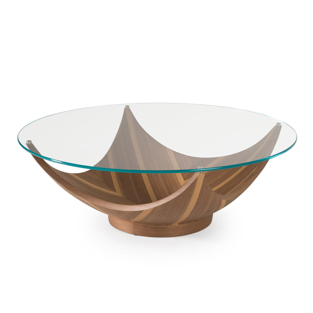 Sunrise - Contemporary Glass + Walnut Round Coffee Table - View 2