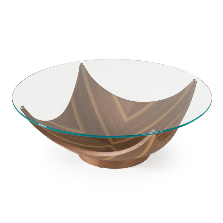 Sunrise - Contemporary Glass + Walnut Round Coffee Table
