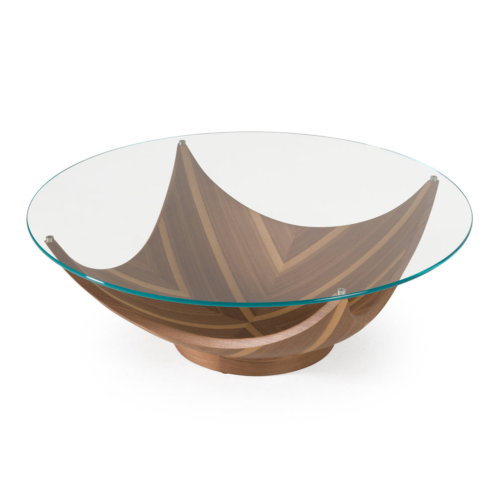 Sunrise - Contemporary Glass + Walnut Round Coffee Table - View 3