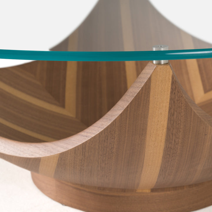 Sunrise - Contemporary Glass  Walnut Round Coffee Table