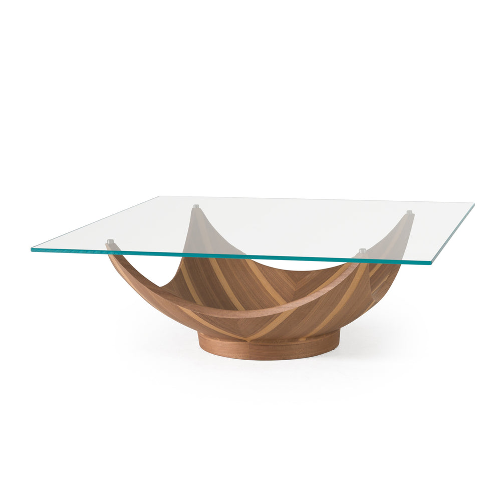 Sunrise - Contemporary Glass + Walnut Square Coffee Table - View 2