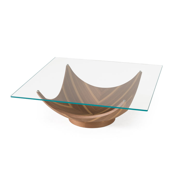 Sunrise - Contemporary Glass + Walnut Square Coffee Table
