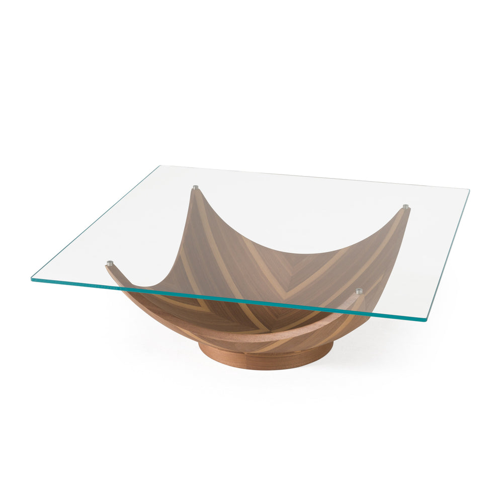 Sunrise - Contemporary Glass + Walnut Square Coffee Table - View 3