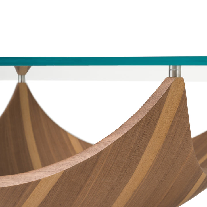 Sunrise - Contemporary Glass + Walnut Square Coffee Table