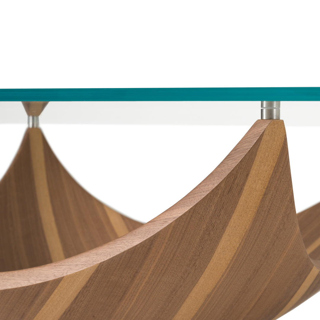 Sunrise - Contemporary Glass + Walnut Square Coffee Table