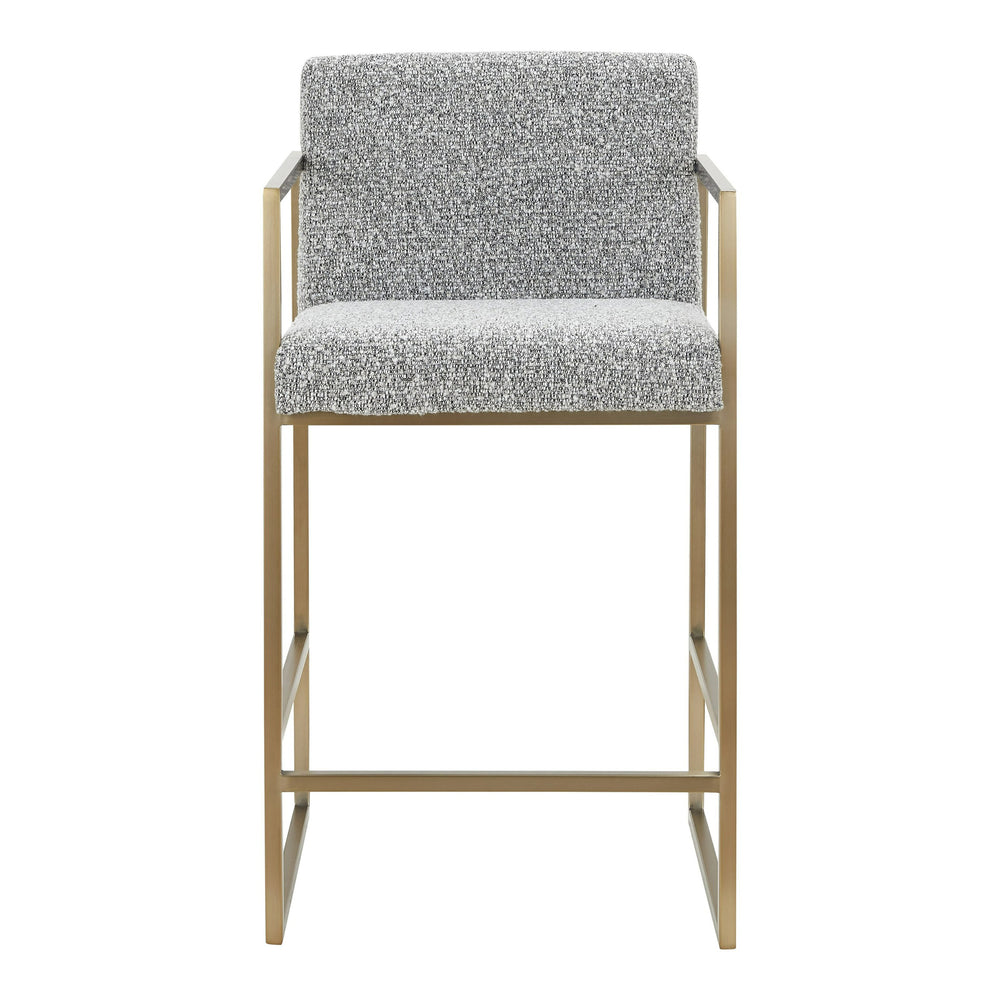 Suzanne - Modern Grey Fabric + Antique Brass Counter Chair - View 7