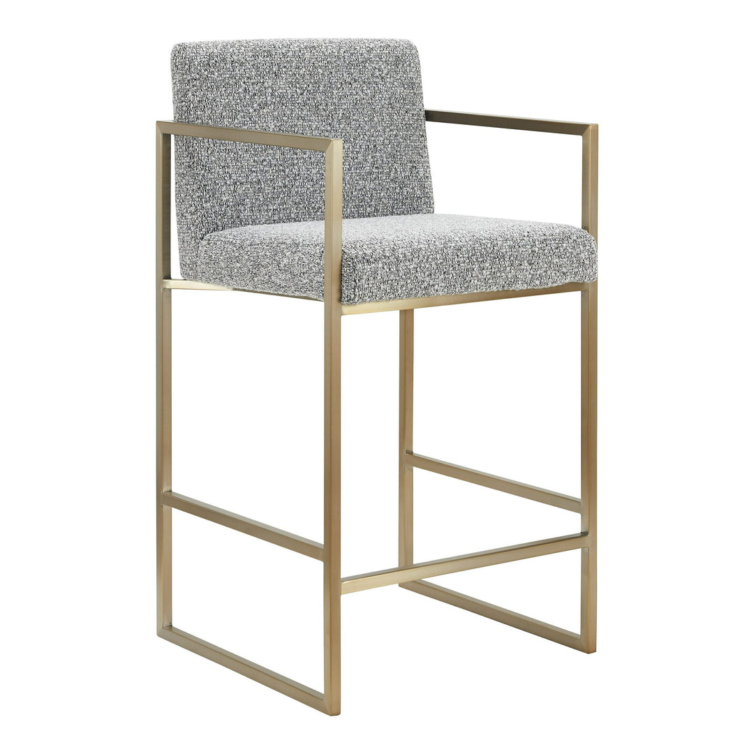 Suzanne - Modern Grey Fabric + Antique Brass Counter Chair